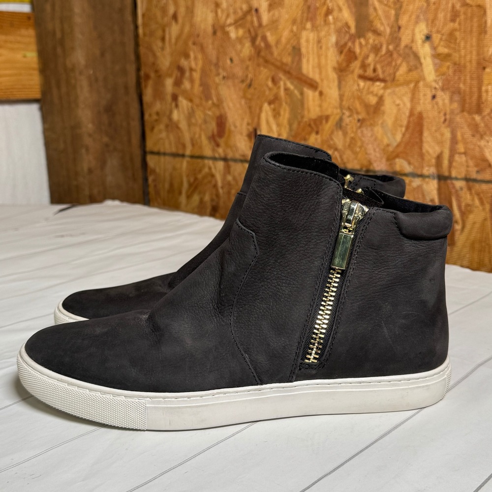 Kenneth Cole Keenan High Top Zip Sneakers Black Leather Ankle Booties Women 9.5M
